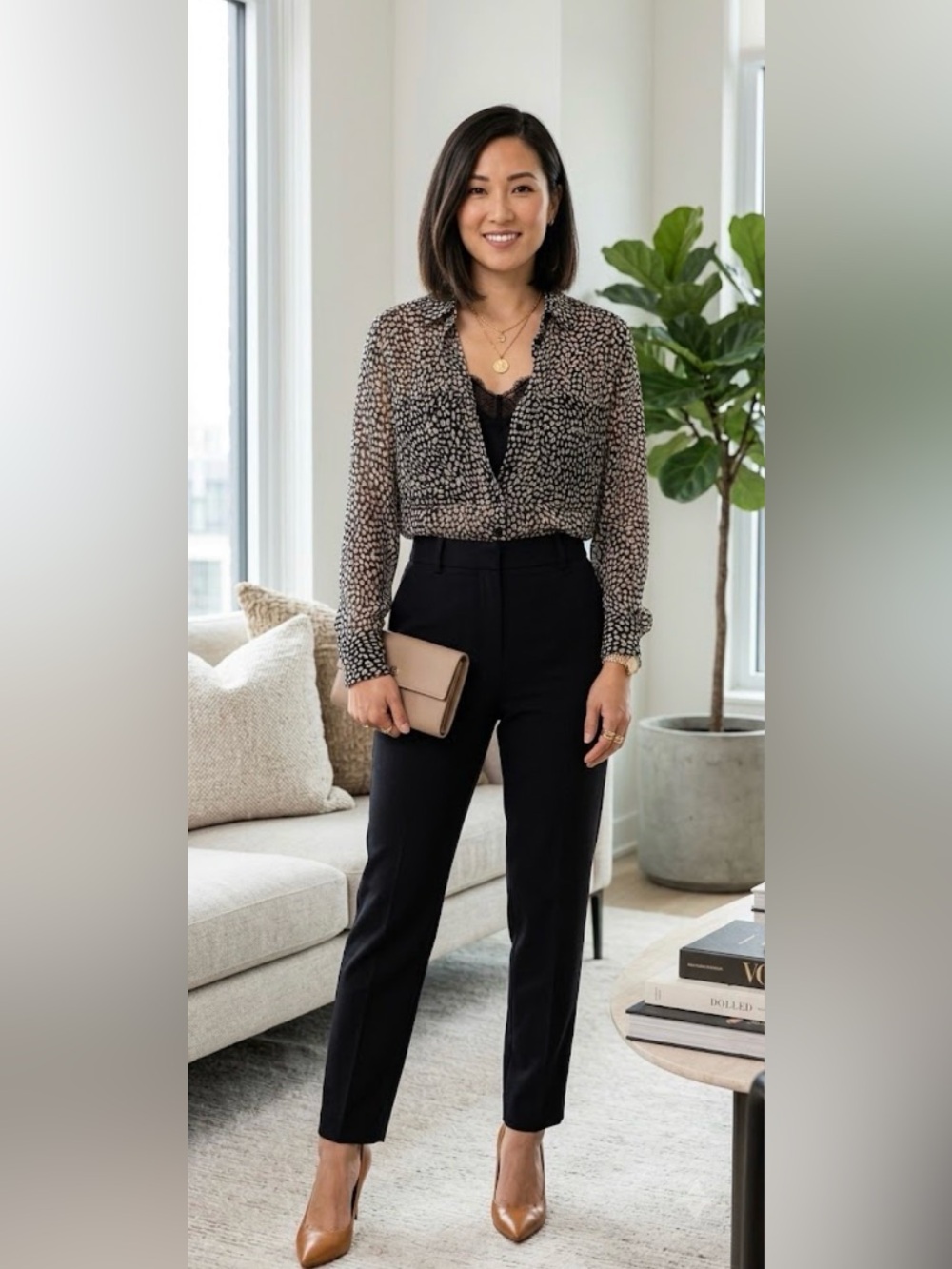 Zara Black and White Sheer Printed Button-Down Shirt